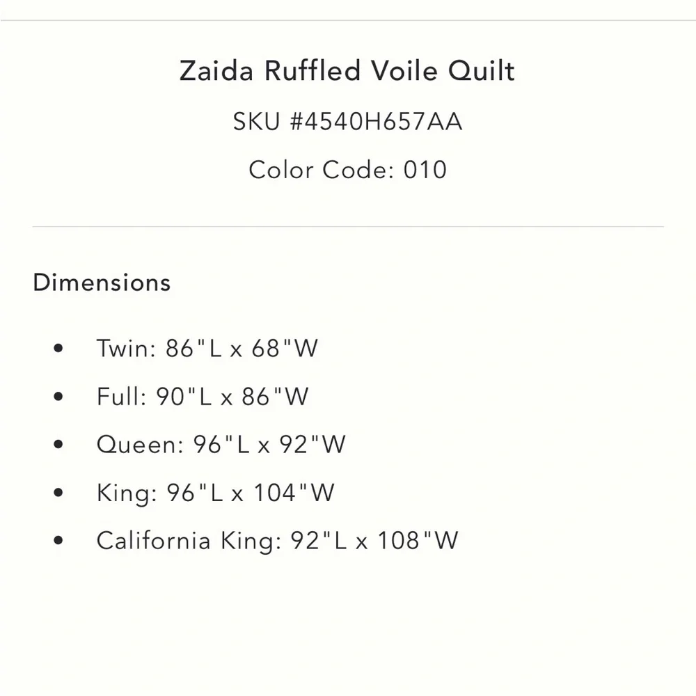 Set Zaida Ruffled Voile Fresh White Quilt + Shams